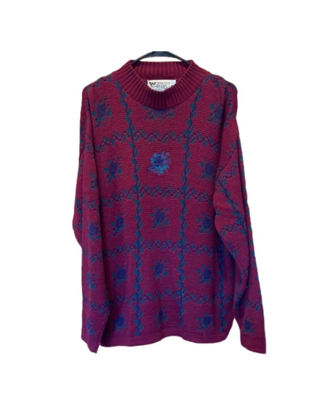 Woodloch Wollens Vintage Red Floral Mock Turtle Neck Sweater